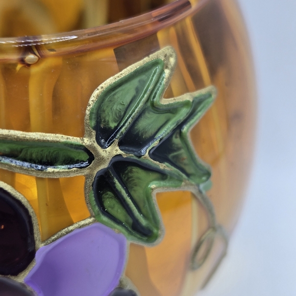 Hand Painted Yellow Orange Gold Vase GRAPES Raised 3.5 In Votive CandleHolder - Picture 8 of 16